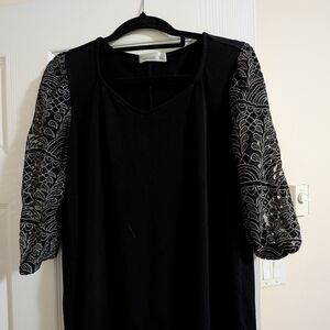 Madison Black Blouse with Silver Patterned Sleeves